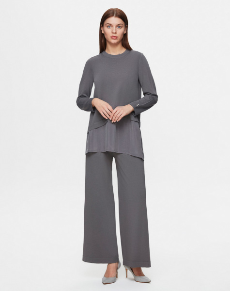 T25Y-6009 Etek Ucu Cupro Asimetrik Kesim Triko Tunik 1318-ANTHRACITE 