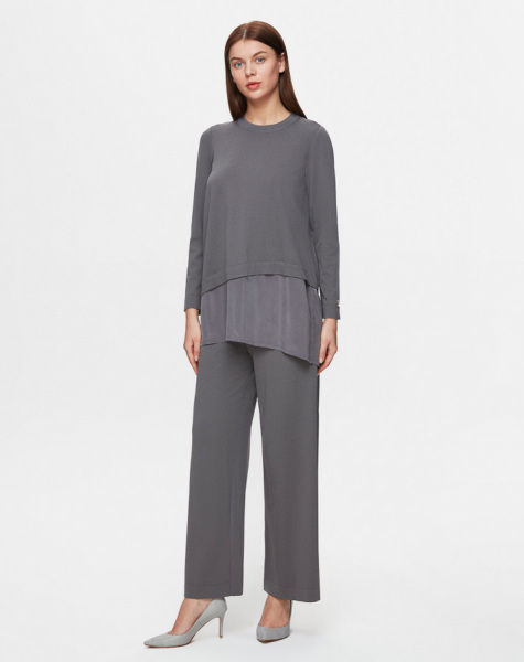 T25Y-6009 Etek Ucu Cupro Asimetrik Kesim Triko Tunik 1318-ANTHRACITE - 2