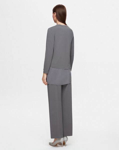 T25Y-6009 Etek Ucu Cupro Asimetrik Kesim Triko Tunik 1318-ANTHRACITE - 3