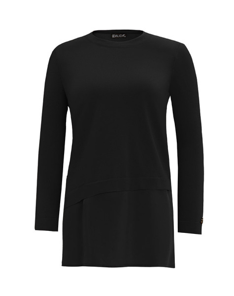 T25Y-6009 Etek Ucu Cupro Asimetrik Kesim Triko Tunik BLACK 