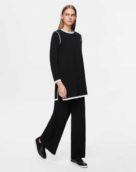T25Y-6010 Yanları Kıvırmalı Renkli Triko Tunik 1021-SAND - 1