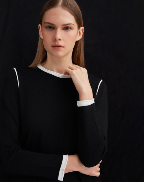 T25Y-6010 Yanları Kıvırmalı Renkli Triko Tunik BLACK - 2