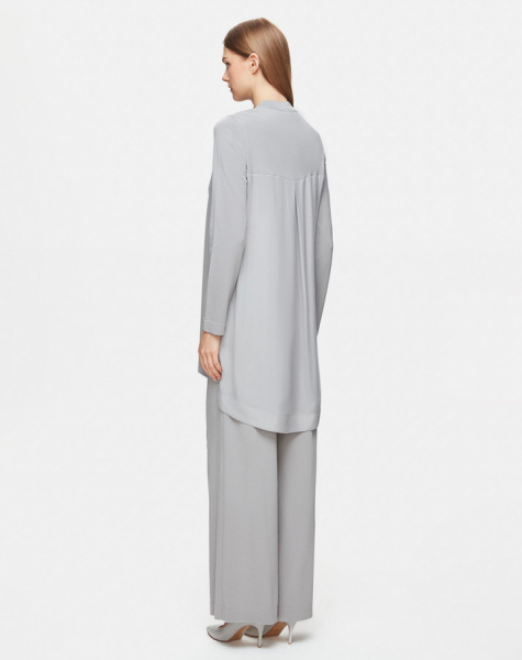 Arkası Cupro Önü Gül Broşlu Triko Gri Tunik - 4