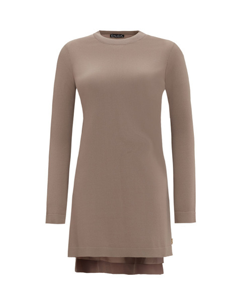 Arkası Cupro Önü Gül Broşlu Triko Vizon Tunik 