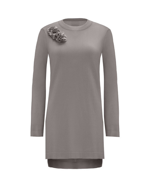 Arkası Cupro Önü Gül Broşlu Triko Antrasit Tunik - 1