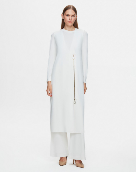 T25Y-6013 Bileği Fermuarlı Düz Renk Triko Tunik 1179-GREY - 1