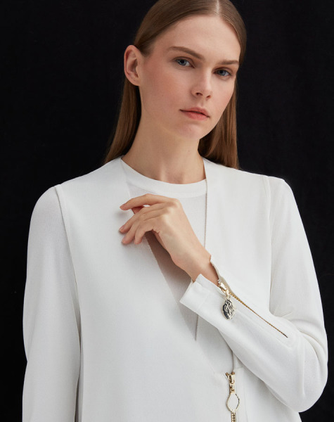 T25Y-6013 Bileği Fermuarlı Düz Renk Triko Tunik 1179-GREY - 2