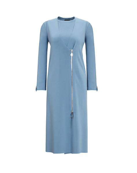 T25Y-6013 Bileği Fermuarlı Düz Renk Triko Tunik 1186-BLUE 