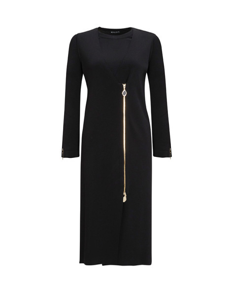 T25Y-6013 Bileği Fermuarlı Düz Renk Triko Tunik BLACK - 1