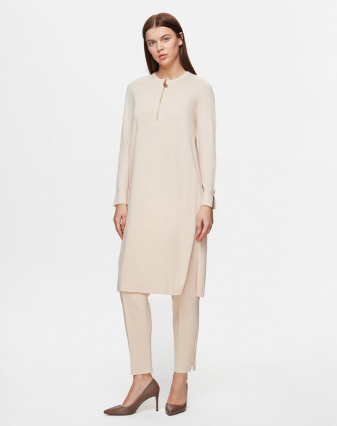 T25Y-6014 Yakası Fermuarlı Düz Renk Triko Tunik 1021-SAND - 1