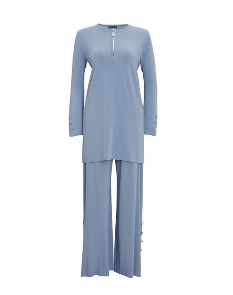 T25Y-6014 Yakası Fermuarlı Düz Renk Triko Tunik 1112-LAVENDER 