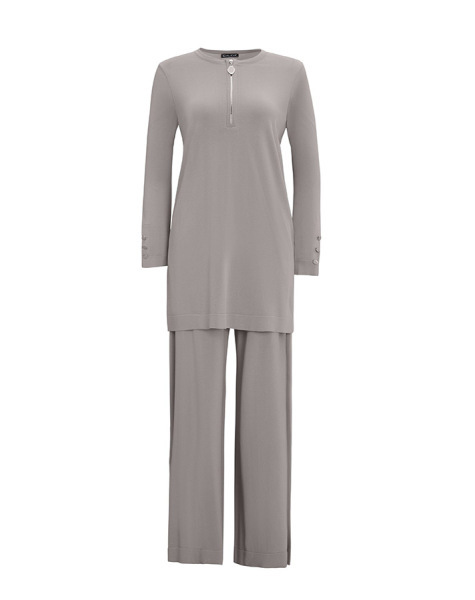 T25Y-6014 Yakası Fermuarlı Düz Renk Triko Tunik 1179-GREY - 1