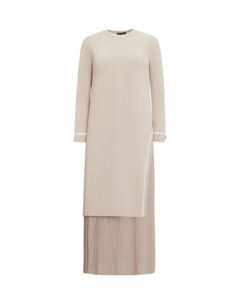 T25Y-6015 Yırtmacı Bekletme Detaylı Uzun Triko Tunik 1021-SAND - 1