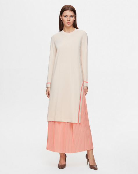 T25Y-6015 Yırtmacı Bekletme Detaylı Uzun Triko Tunik 1081-SALMON - 1