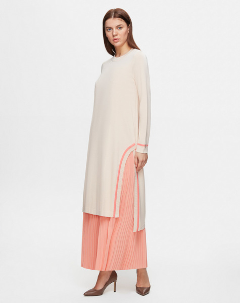 T25Y-6015 Yırtmacı Bekletme Detaylı Uzun Triko Tunik 1081-SALMON - 2