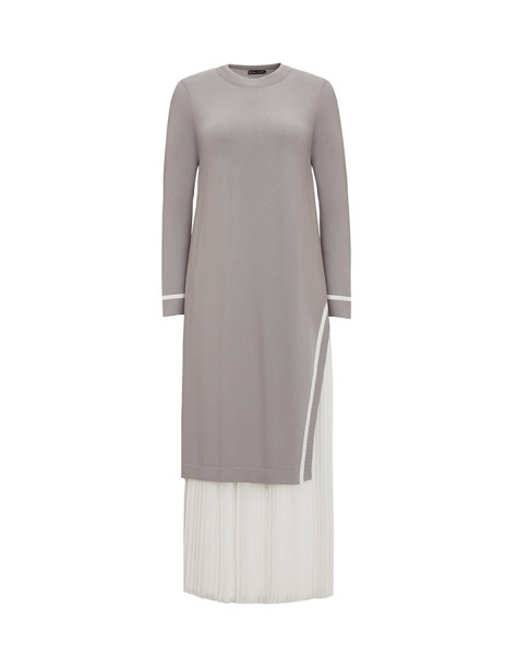 T25Y-6015 Yırtmacı Bekletme Detaylı Uzun Triko Tunik 1179-GREY - 1