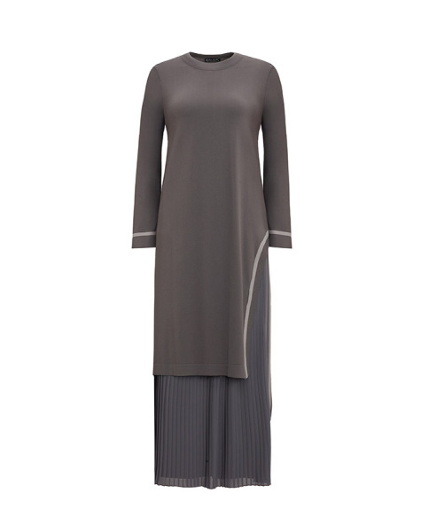 T25Y-6015 Yırtmacı Bekletme Detaylı Uzun Triko Tunik 1318-ANTHRACITE - 1
