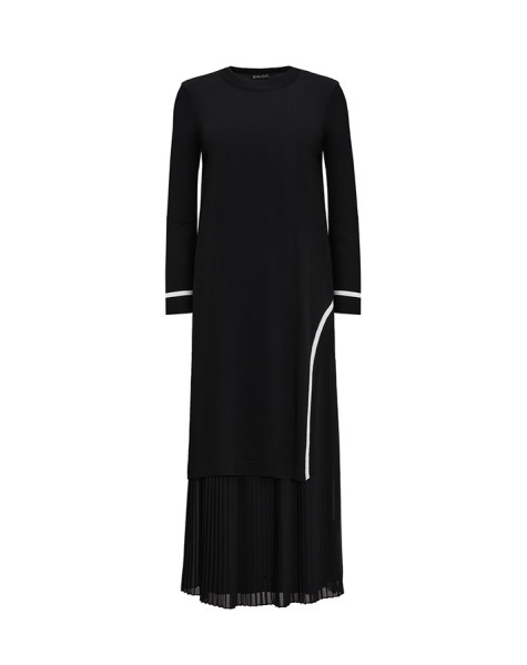 T25Y-6015 Yırtmacı Bekletme Detaylı Uzun Triko Tunik BLACK 