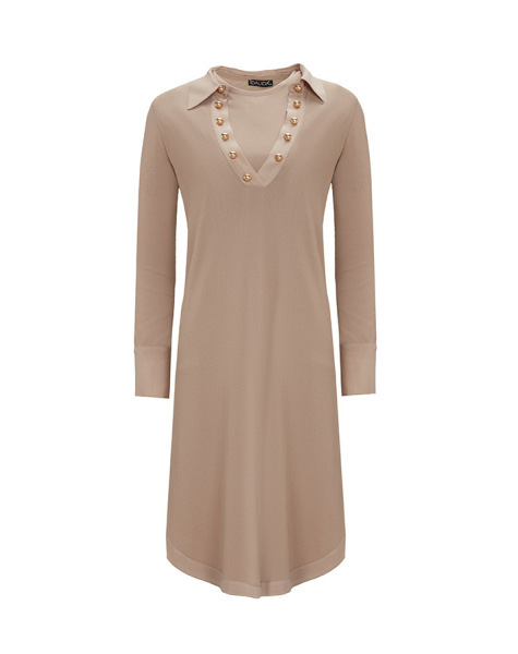 T25Y-6016 Cupro Erkek Yaka Düğme Aksesuarlı Triko Tunik 1147-STONE - 1