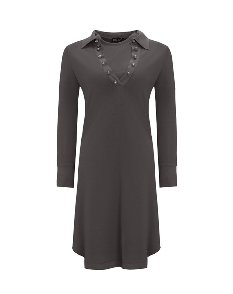 T25Y-6016 Cupro Erkek Yaka Düğme Aksesuarlı Triko Tunik 1179-GREY - 13