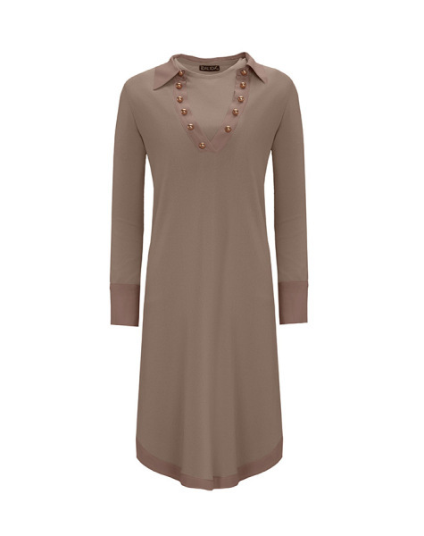 T25Y-6016 Cupro Erkek Yaka Düğme Aksesuarlı Triko Tunik 1237-MİNK 