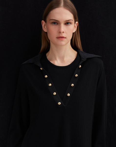 T25Y-6016 Cupro Erkek Yaka Düğme Aksesuarlı Triko Tunik 1318-ANTHRACITE - 2