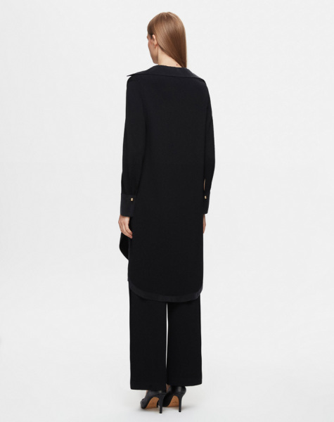 T25Y-6016 Cupro Erkek Yaka Düğme Aksesuarlı Triko Tunik BLACK - 4