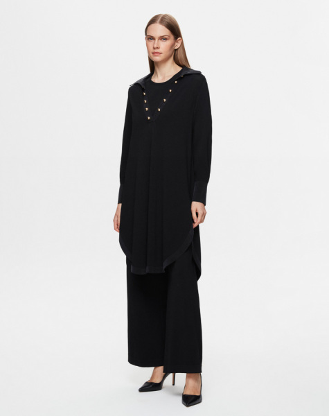 T25Y-6016 Cupro Erkek Yaka Düğme Aksesuarlı Triko Tunik BLACK 