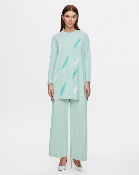 T25Y-6018 Fırça Desenli Triko Tunik 1243-LIGHT MİNT 
