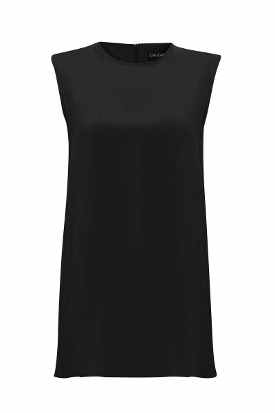 T25Y-6020 Düz Renk Cupro Kolsuz Tunik BLACK - MISS DALIDA
