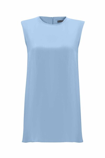 T25Y-6020 Düz Renk Cupro Kolsuz Tunik BLUE - 1
