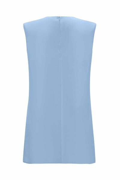 T25Y-6020 Düz Renk Cupro Kolsuz Tunik BLUE - 2