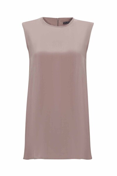 T25Y-6020 Düz Renk Cupro Kolsuz Tunik MİNK 