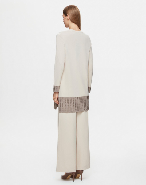 Örgü Teknikli İki Renk Triko Kum Rengi Tunik - 3