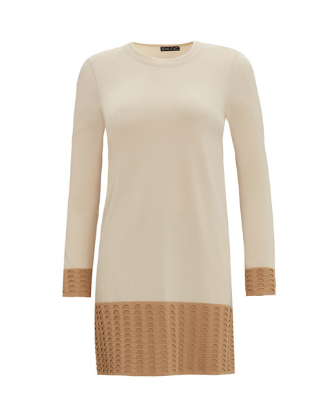 T25Y-6021 Örgü Teknikli İki Renk Triko Tunik 1412-BUTTER 