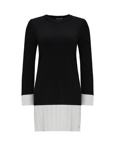 T25Y-6021 Örgü Teknikli İki Renk Triko Tunik BLACK - 1