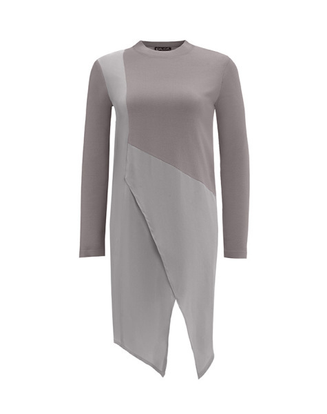 Kruvaze Kesim Cupro Triko Gri Tunik - 1