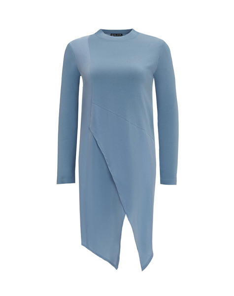 T25Y-6022 Kruvaze Kesim Cupro Triko Tunik 1237-MİNK - 7