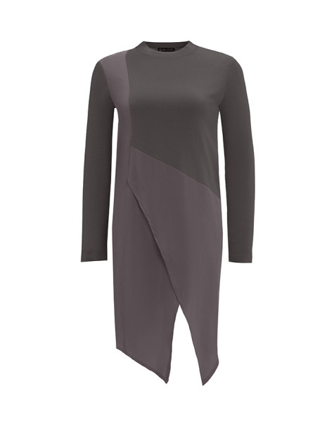 T25Y-6022 Kruvaze Kesim Cupro Triko Tunik 1237-MİNK - 11