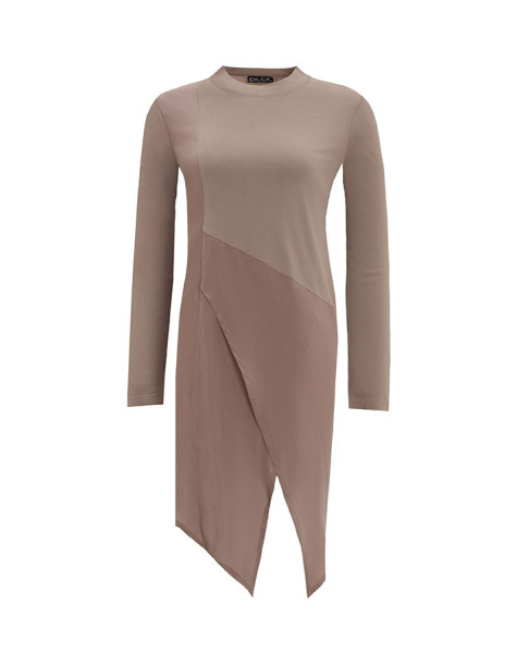 T25Y-6022 Kruvaze Kesim Cupro Triko Tunik 1237-MİNK - 5