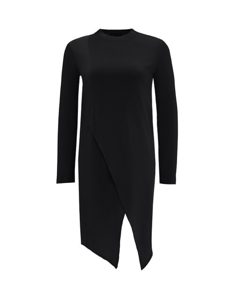 T25Y-6022 Kruvaze Kesim Cupro Triko Tunik BLACK - 1