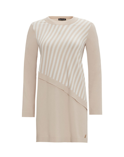 T25Y-6023 Asimetrik Kesim Çizgili Triko Tunik 1021-SAND 