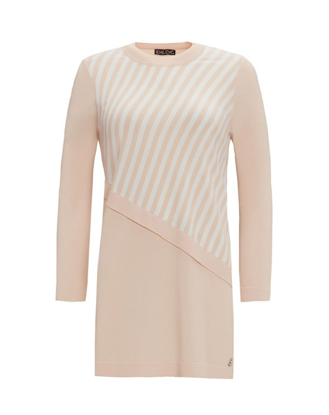 T25Y-6023 Asimetrik Kesim Çizgili Triko Tunik 1081-SALMON 