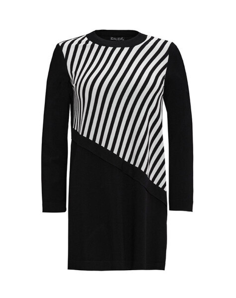 T25Y-6023 Asimetrik Kesim Çizgili Triko Tunik BLACK - 1