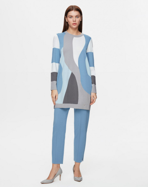 T25Y-6024 Renkli Desenli Triko Tunik 1179-GREY / 1324-LIGHT BLUE - 1