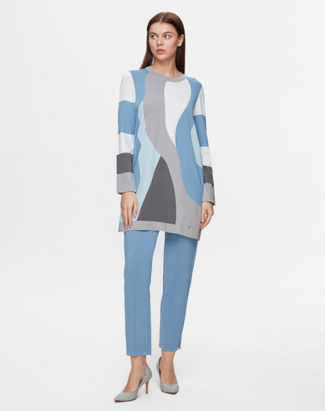 T25Y-6024 Renkli Desenli Triko Tunik 1179-GREY / 1324-LIGHT BLUE - 2