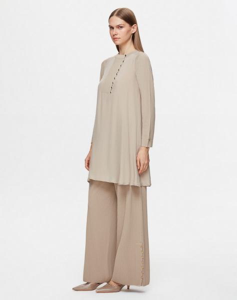 T25Y-6025 Düğme Aksesuarlı Nervürlü Cupro Tunik ANTHRACITE - MISS DALIDA (1)