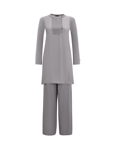 T25Y-6025 Düğme Aksesuarlı Nervürlü Cupro Tunik ANTHRACITE - 8
