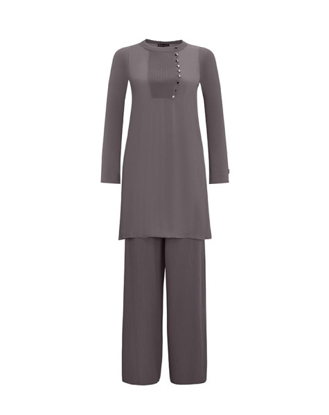 T25Y-6025 Düğme Aksesuarlı Nervürlü Cupro Tunik ANTHRACITE - 10