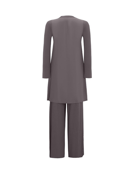 T25Y-6025 Düğme Aksesuarlı Nervürlü Cupro Tunik ANTHRACITE - 11